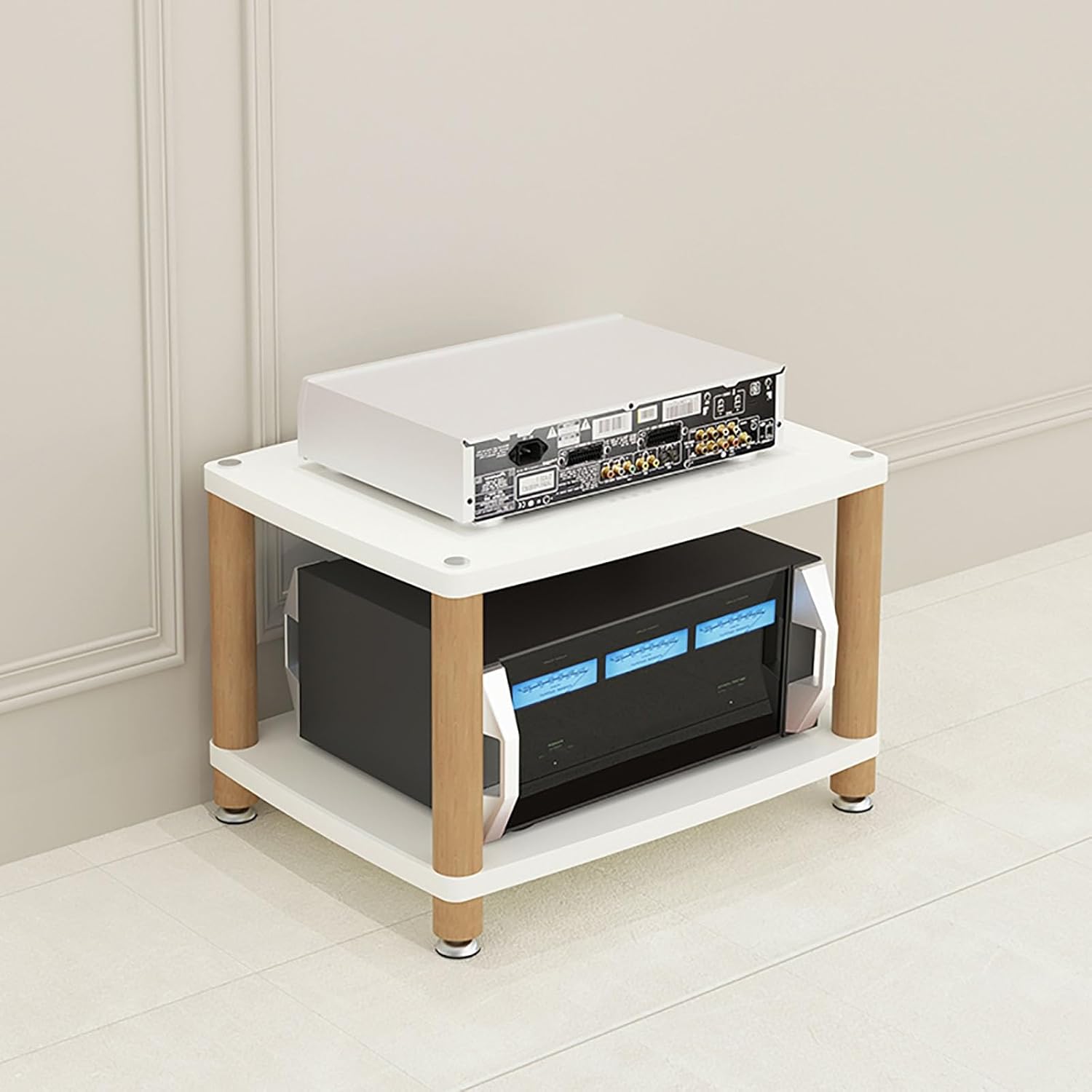 White AV Media Stand with Power Strips