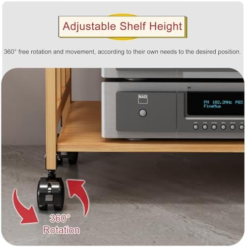 Wooden TV Stand Cabinet - Adjustable Audio Rack Tower & Movable Turntable Holder for Living Room & Office Storage