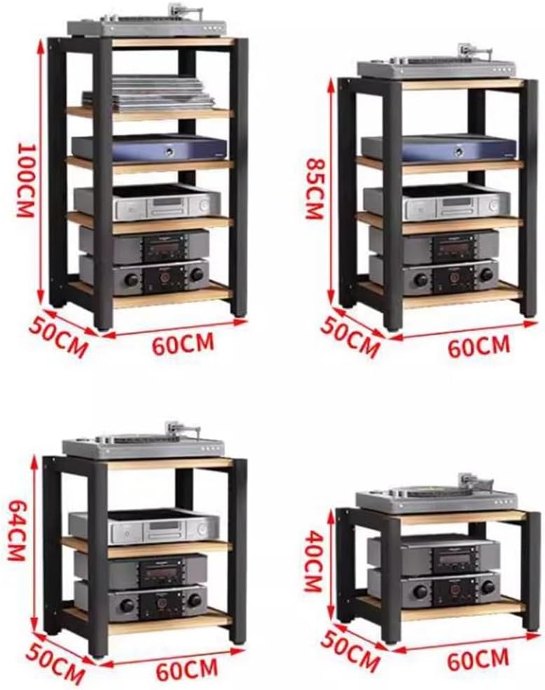 ZYXQQJ Home Theatre HiFi Amplifier Rack Movable Media Stand CD Player Stand 2/3/4/5 Tier Floor-Standing Audio Tower Stereo Cabinet(Teak
