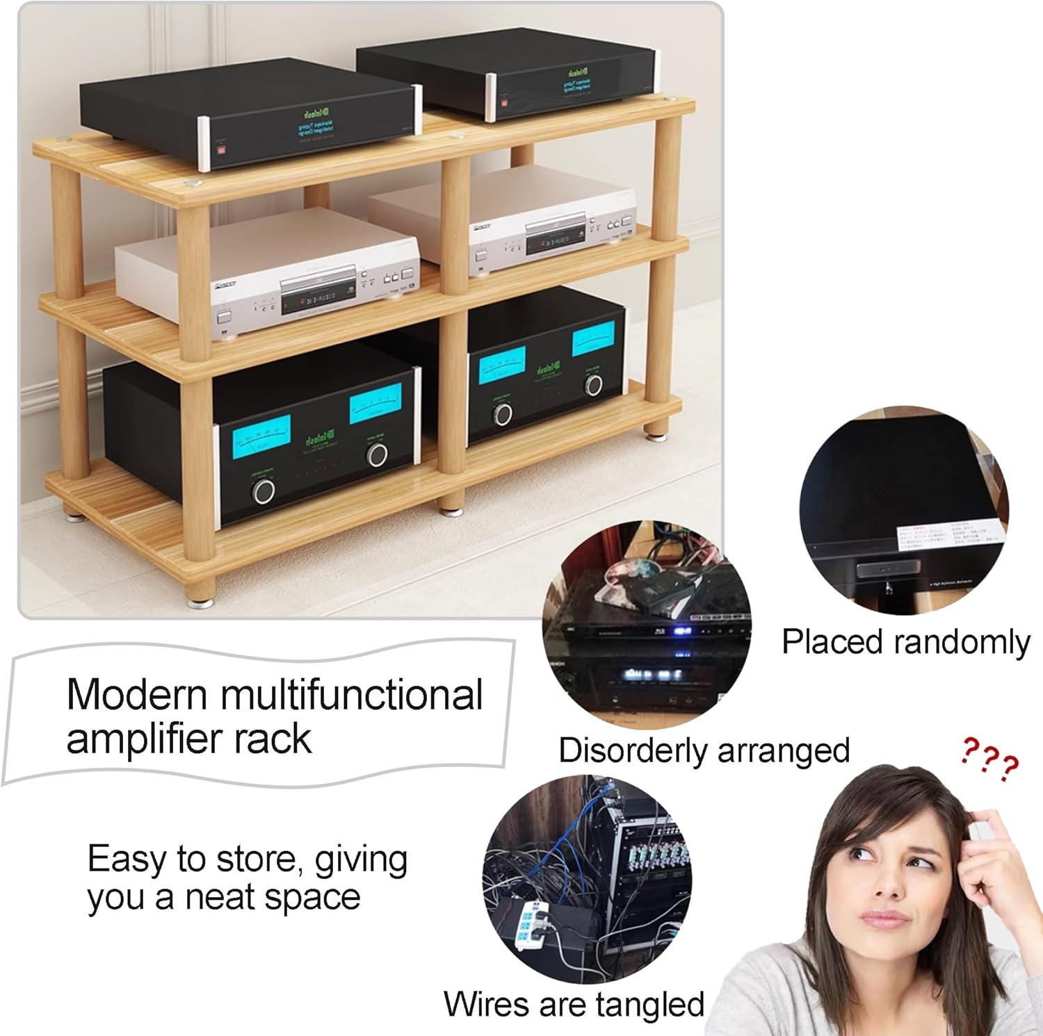 OVOGGPAN Open Stereo Stand AV Media Cabinet Stand Audio-Video Shelving Stereo Component Storage Cabinet for Living Room/Bedroom/Farmhouse Standing(Pomelo Wood