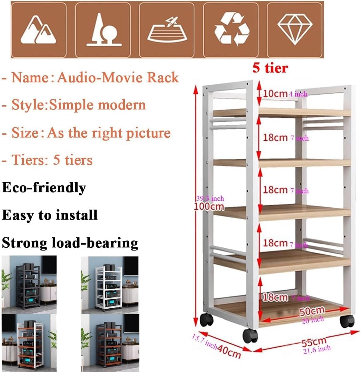 ROPCVAX 5 Tier AV Media Stand Corner Shelf Storage Rack Cabinet for Game Console Turntable Stereo Component CD Record Player Entertainment Center Shelves for Living Gaming Room White