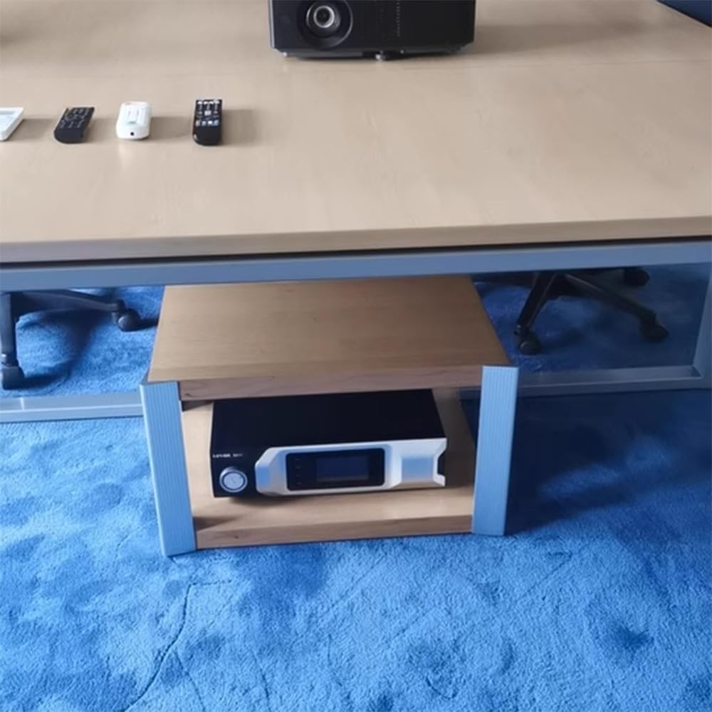 KGPGNYMYHA Aluminum Stereo Cabinet AV Media Stand Walnut Solid Wood Rack Audio Tower Audio Video Components Cabinet With Shock Spikes For Home Office(Natural