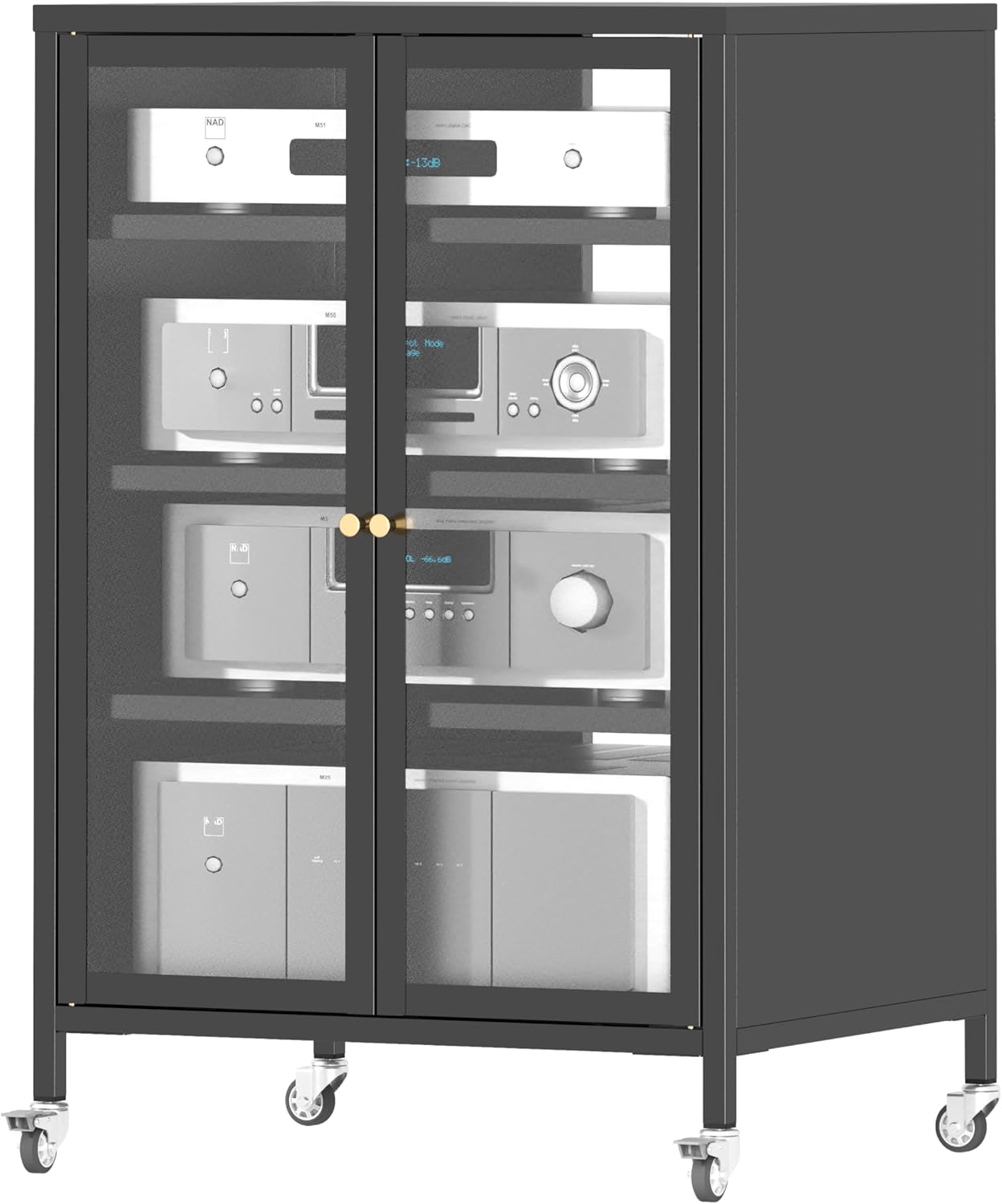 35.8'' Media Storage Cabinet with Wheels and Glass Doors 4 smooth rollers