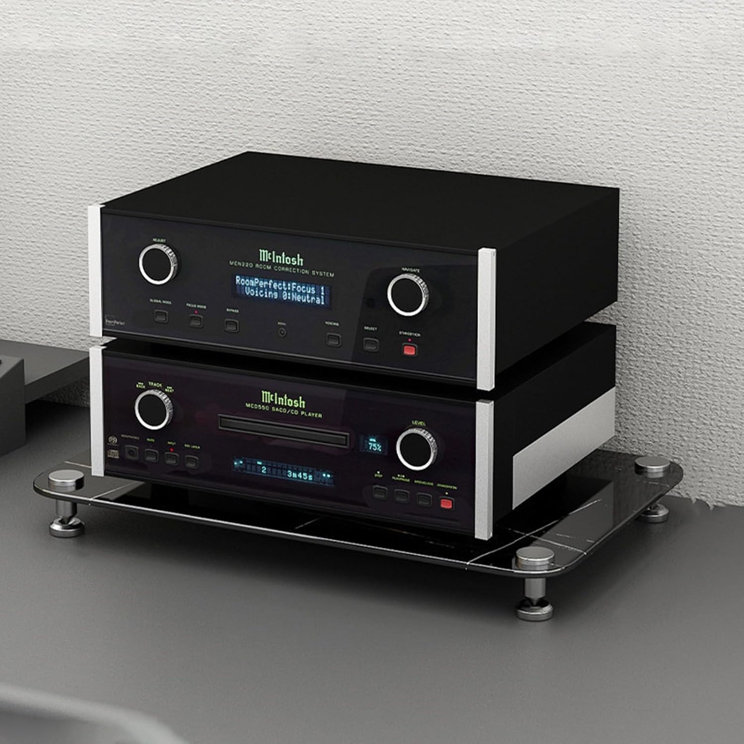 WUHUQN Media Stand Corner TV Stand/Audio Rack Cabinet with Tempered Glass