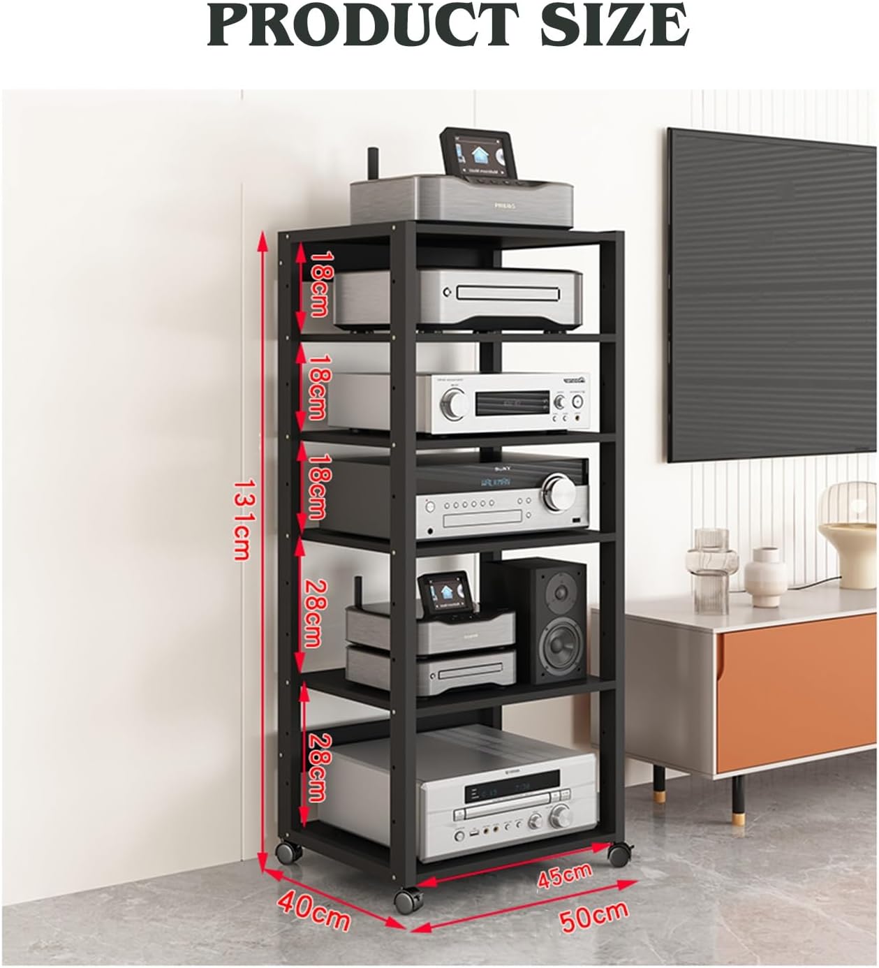 YLQFGUVWK 6 Layer Removable AV Media Stand CD Player Stand Stereo Component Storage Cabinet with Height Adjustable Wooden Shelf for Home/Office/Theater