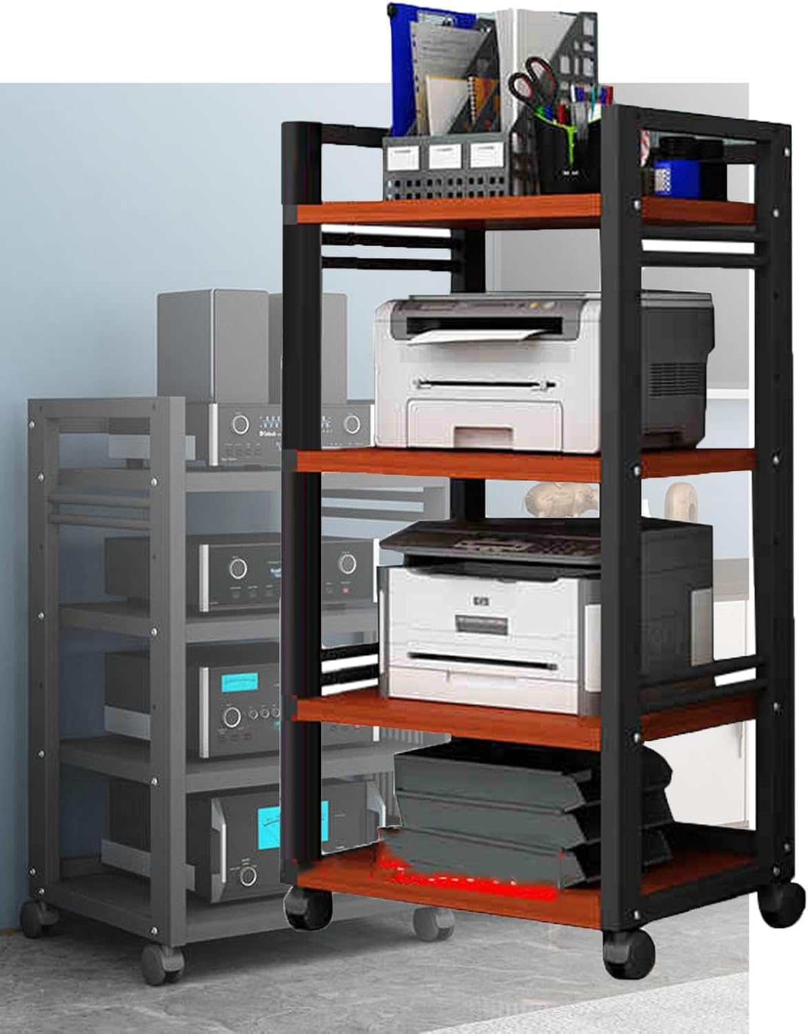 YLQFGUVWK 4-Layer Removable Media Storage Cabinet Record Player Stand Stereo Component Storage Cabinet for Av Amplifier/Turntable/skybox/Printer Multifunctional Height Adjustable(Red Teak)