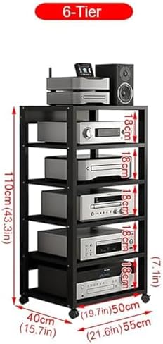 UYCVT HiFi Audio Rack - Tall Corner Stereo Media Stand for Home Theater & Gaming Consoles - Stylish Storage Unit for Turntables Speakers & Entertainment Systems - Design-Black-6 Tier