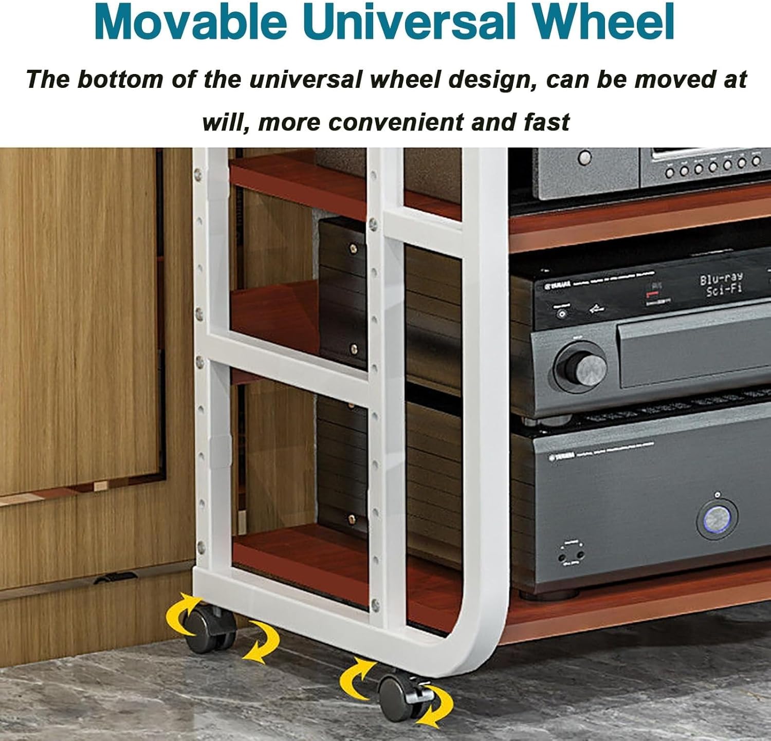 4-Tier AV Media Stand with Adjustable Shelf & Wheels - Heavy-Duty CD Player & Home Stereo Rack