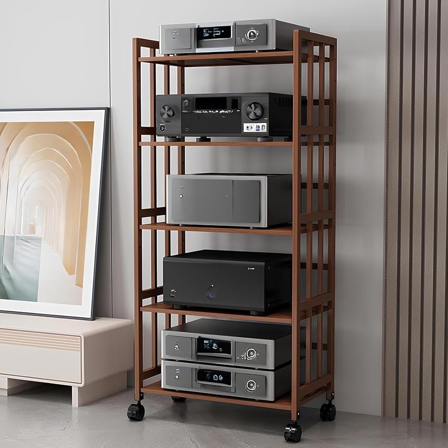 WROASLTOUX Movable Audio Stand Small Media Player Stand Adjustable Multi-Function Shelf Cabinet