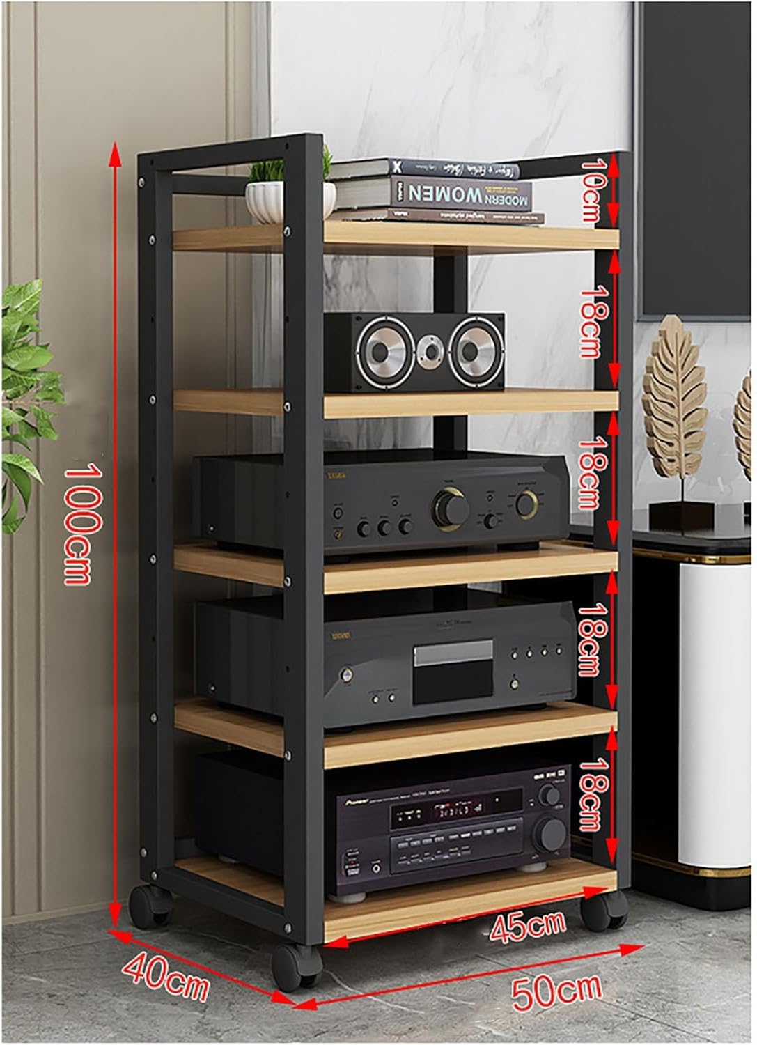 Removable Audio Stand CD Rack Corner Rack Component Cabinet Stereo Rack Audio Tower with Height Adjustable Wooden Shelf for Home/Office/Audio Video (Color : C-5-50X40X100CM)