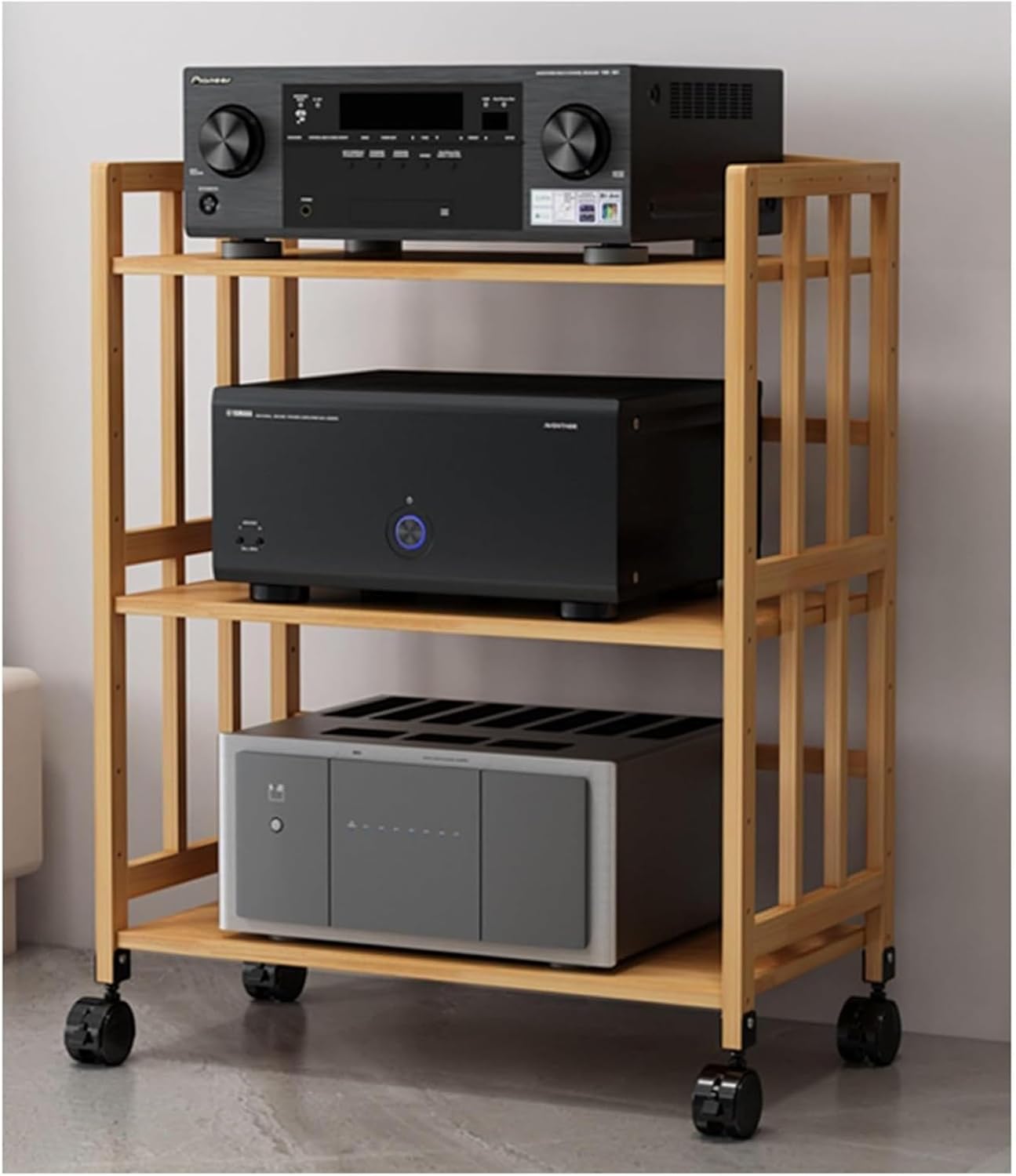 UYCVT Wooden DVD Player Stand Shelf with Movable Turntable Holder 2 Tier Audio Rack Tower for Tv Stereo Media Wall Unit Floating Shelf Corner Shelves for Living Room Or Office -3tier88cm(h)-L80cm