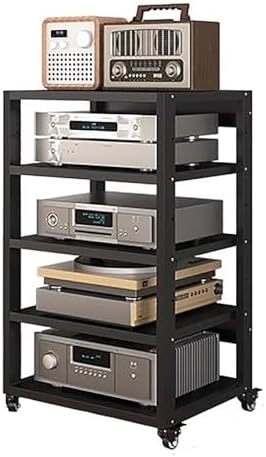 USZWBY HiFi Racksheavy Duty 2 Tier Audio Rack Cabinet with Wheels Entertainment Stereo Components Stand for Audio Video Media Av Shelf Tower Racks and Stands(H 90Cm-5 Tier)