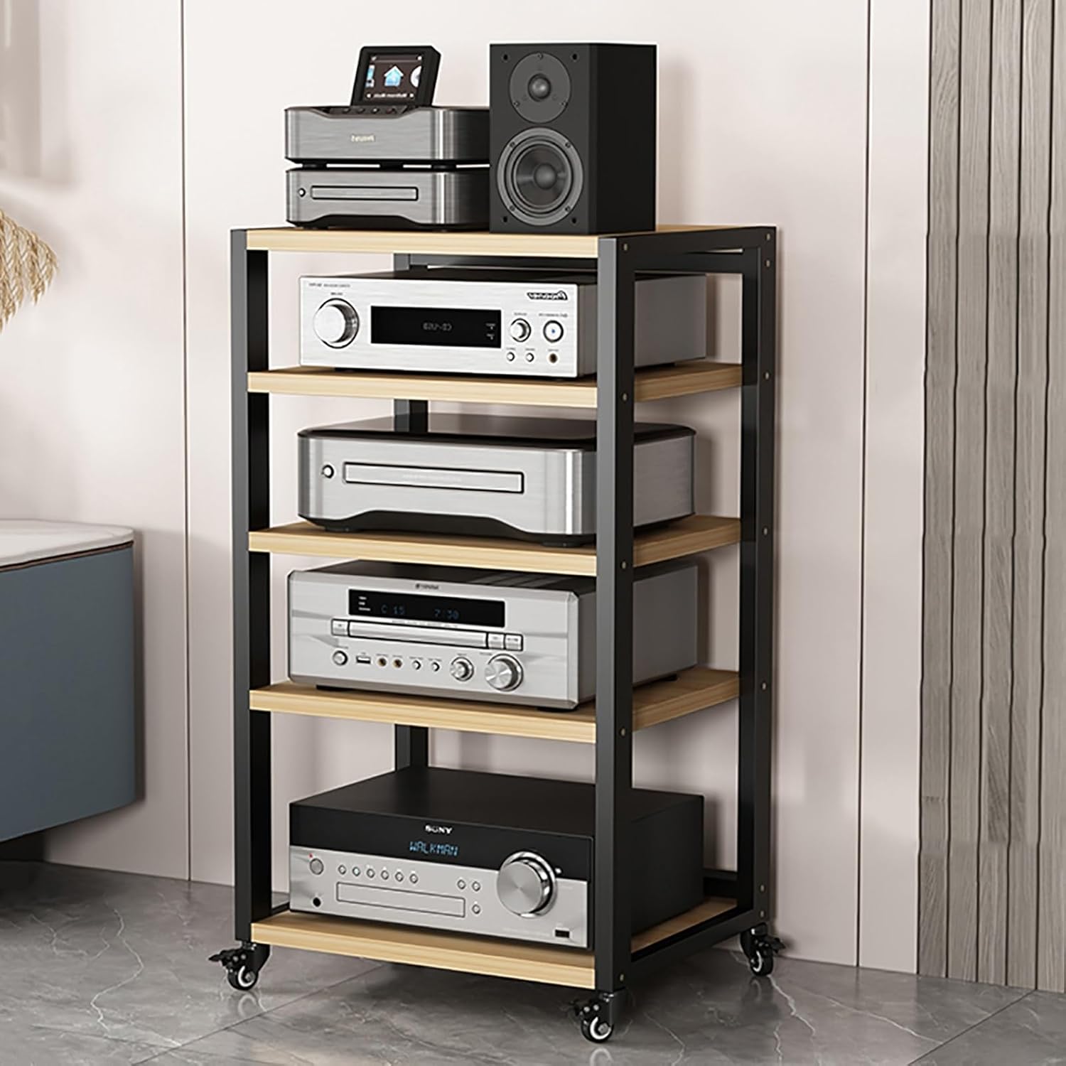 XingLi 5-Tier AV Media Cabinet Stand Audio/Video Component Cabinet Stereo Rack Audio Tower Multi-Function Open Storage Shelf