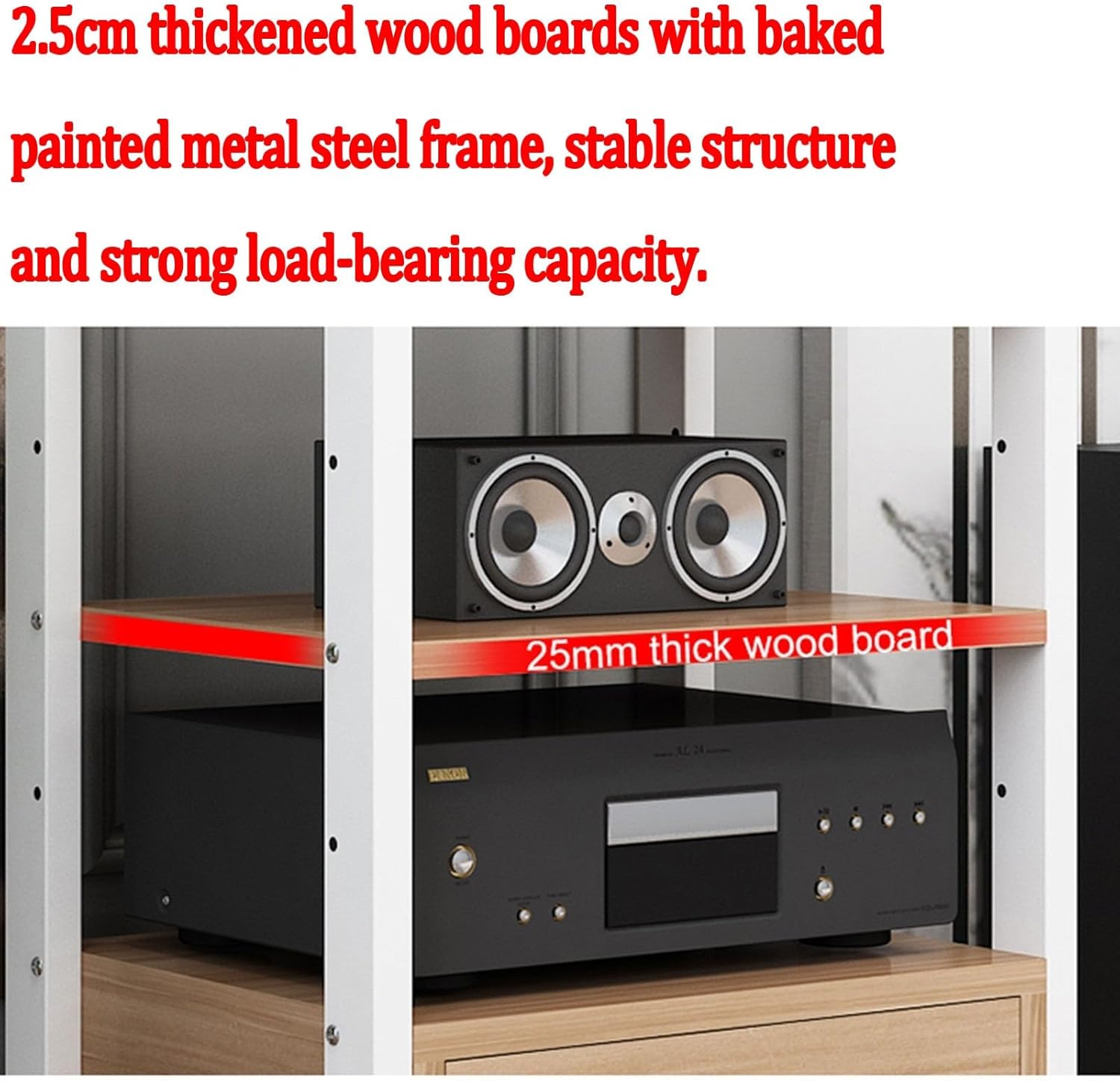 Multi-Tier Audio Rack with Drawer Amplifier Stand HiFi AV Cabinet Mobile Kickstand CD Rack Media Storage Shelf Protects and Organizes Your Valuable Music