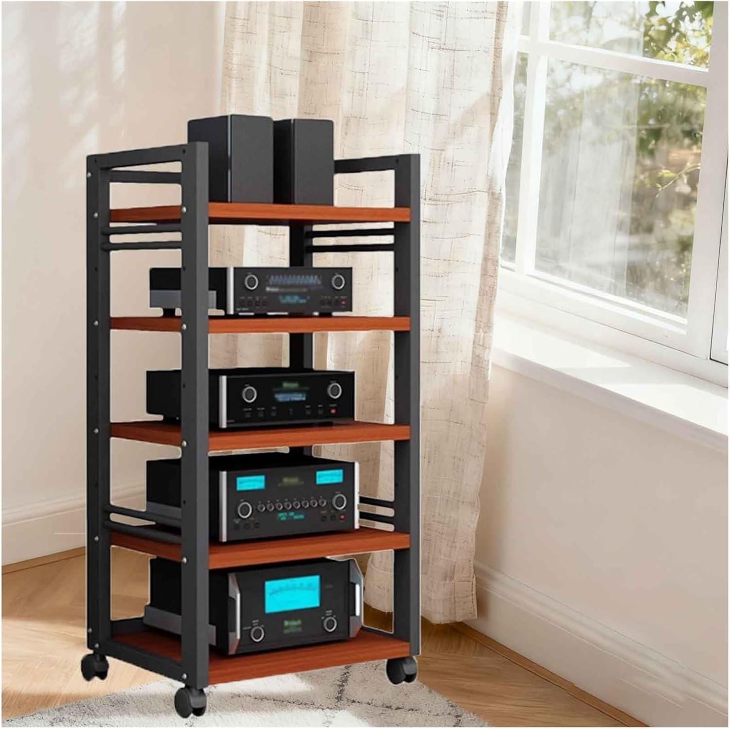 Media HiFi Rack Corner Shelf with Height Adjustable Wooden Shelf