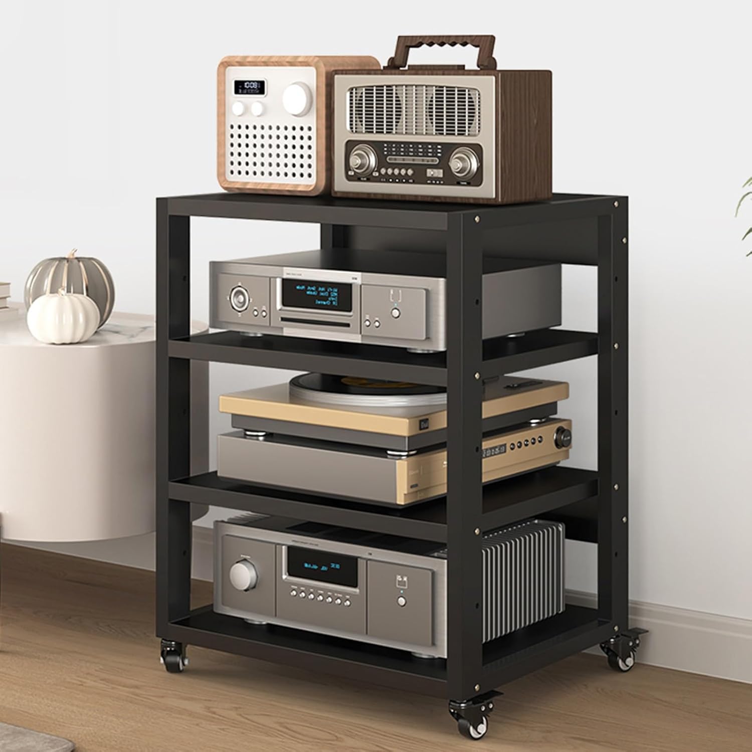 UYCVT Movable Media Stand 4-Tier Movable Media Stand Audio/Video Component Cabinet Cd Player Stand