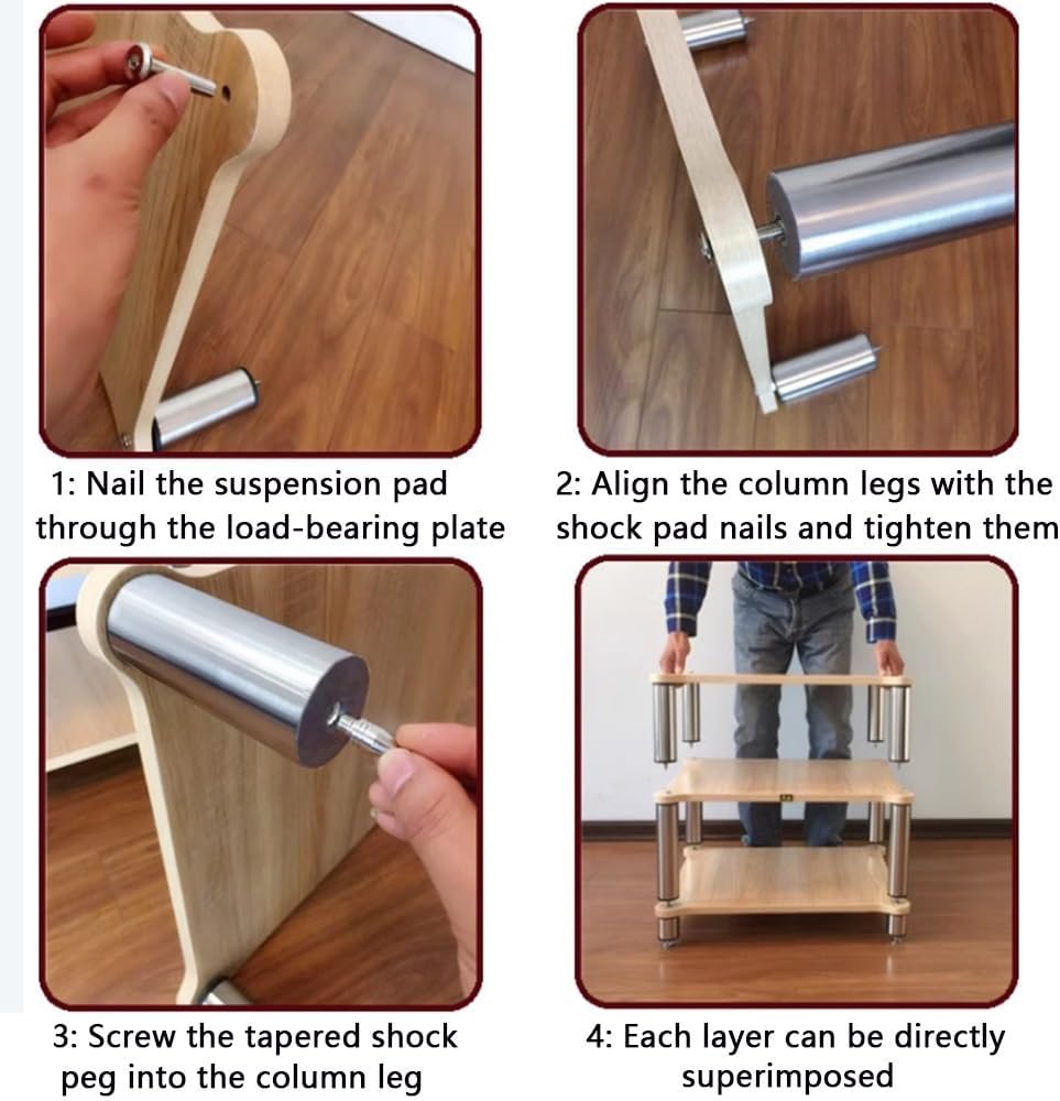 NILZA Solid Wood Audio Rack Stereo Component Cabinet 3 Tier Audio Tower Audio Video Media Stand Shockproof Audio Cabinet Shelf For DVD Players TV Box Cable Box WiFi Router(60x48x70.5cm/23.6x18.9x27.7)