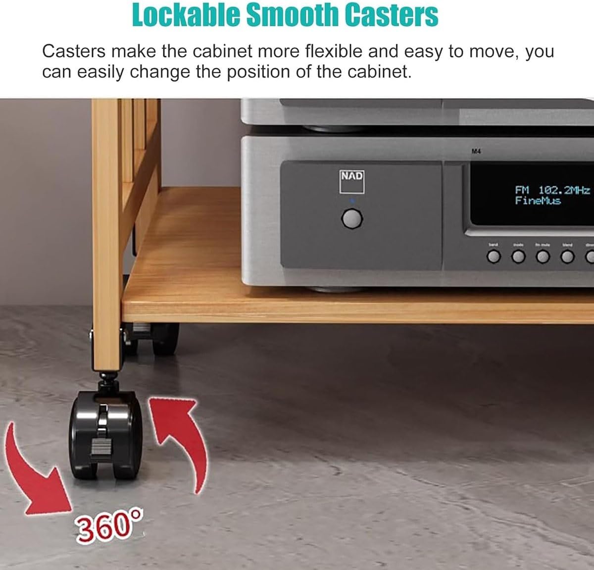 Mobile Audio Rack Cabinet Stereo Component Stand On Wheels