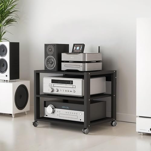 Modern with Wheels Audio-Video Media Stand with Height-Adjustable Shelves