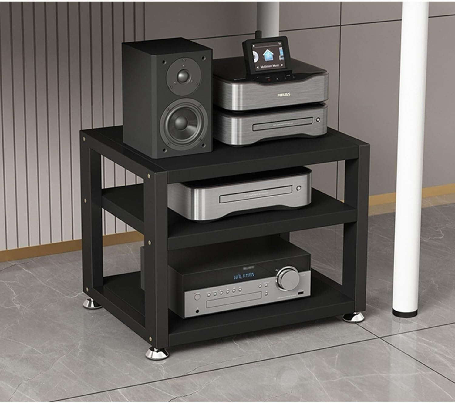 Desktop or Floor-Standing Audio Video Media Stand Entertainment Stereo Components Cabinet Audio Rack 3 Tier Home Office Multi-Function Open Storage Shelf with 3 Wooden Shelves (Color : B