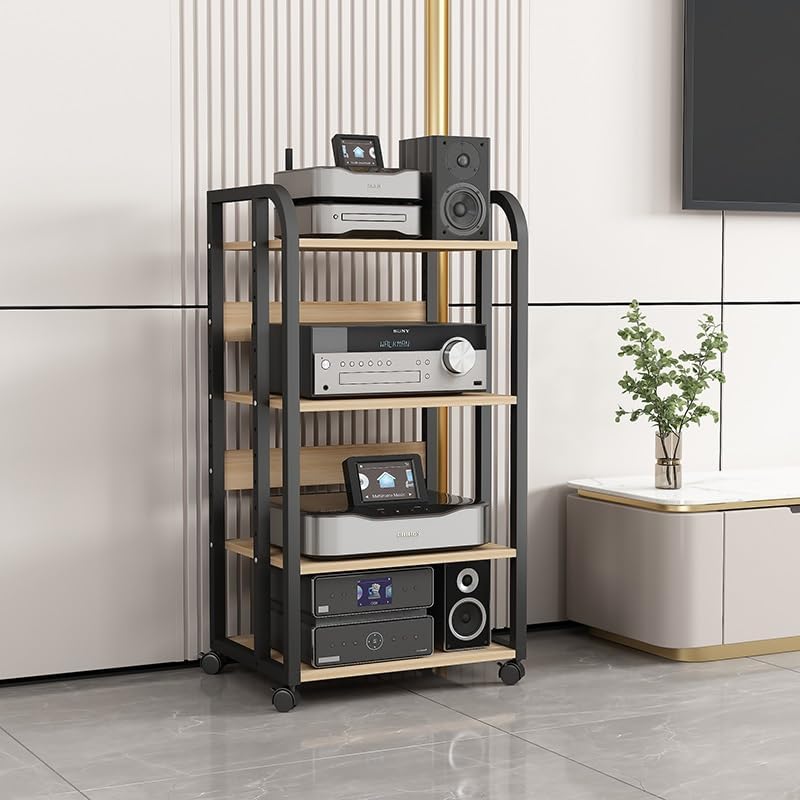 AV Media Rack Wooden Corner Frame Component Cabinet Stereo Audio Rack Standing Tower