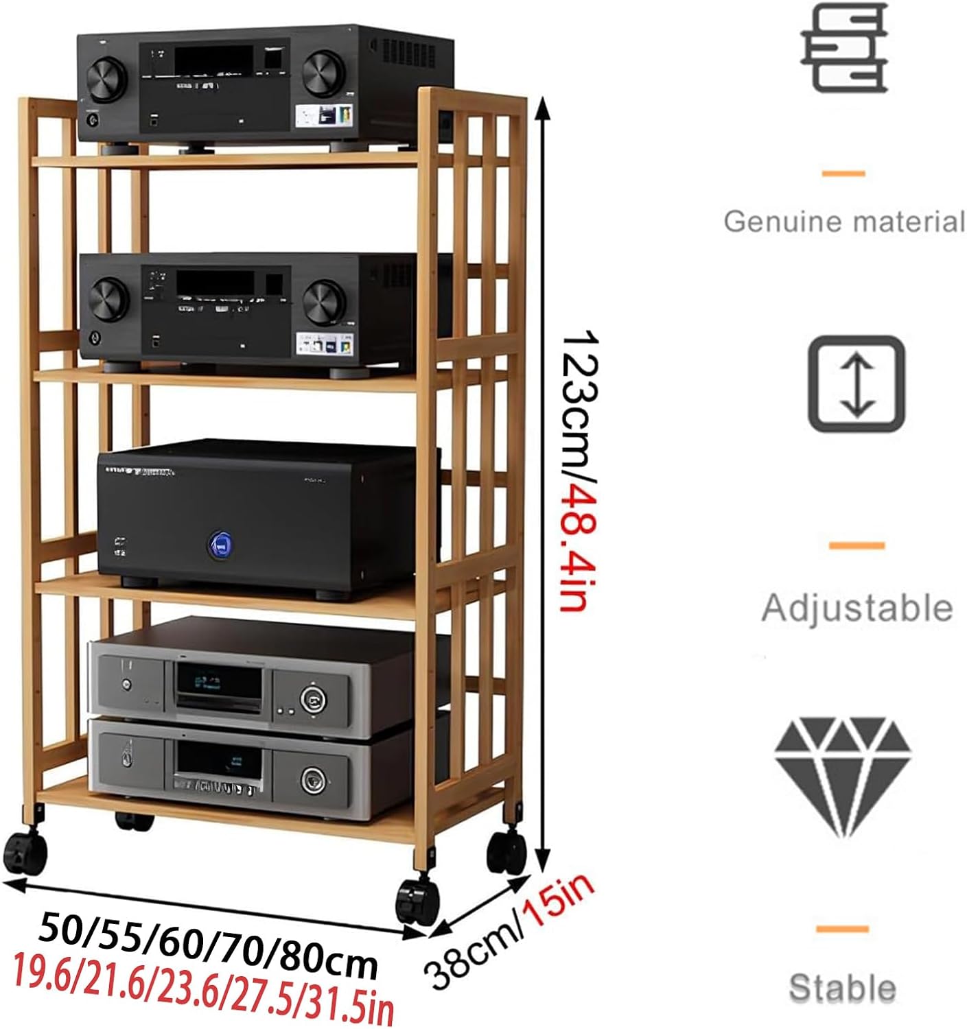 WROASLTOUX Movable Audio Stand Small Media Player Stand Adjustable Multi-Function Shelf Cabinet