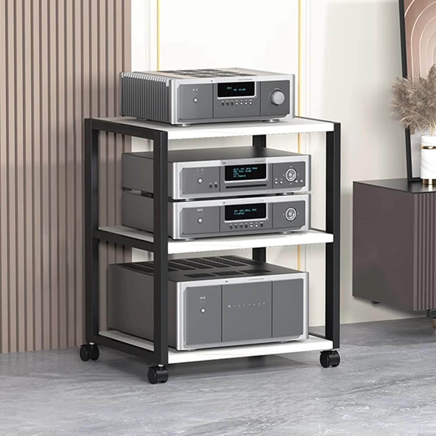 LYXWGRZD Multi-Function AV Stereo Cabinet with Pulleys Media Stand for Open Storage