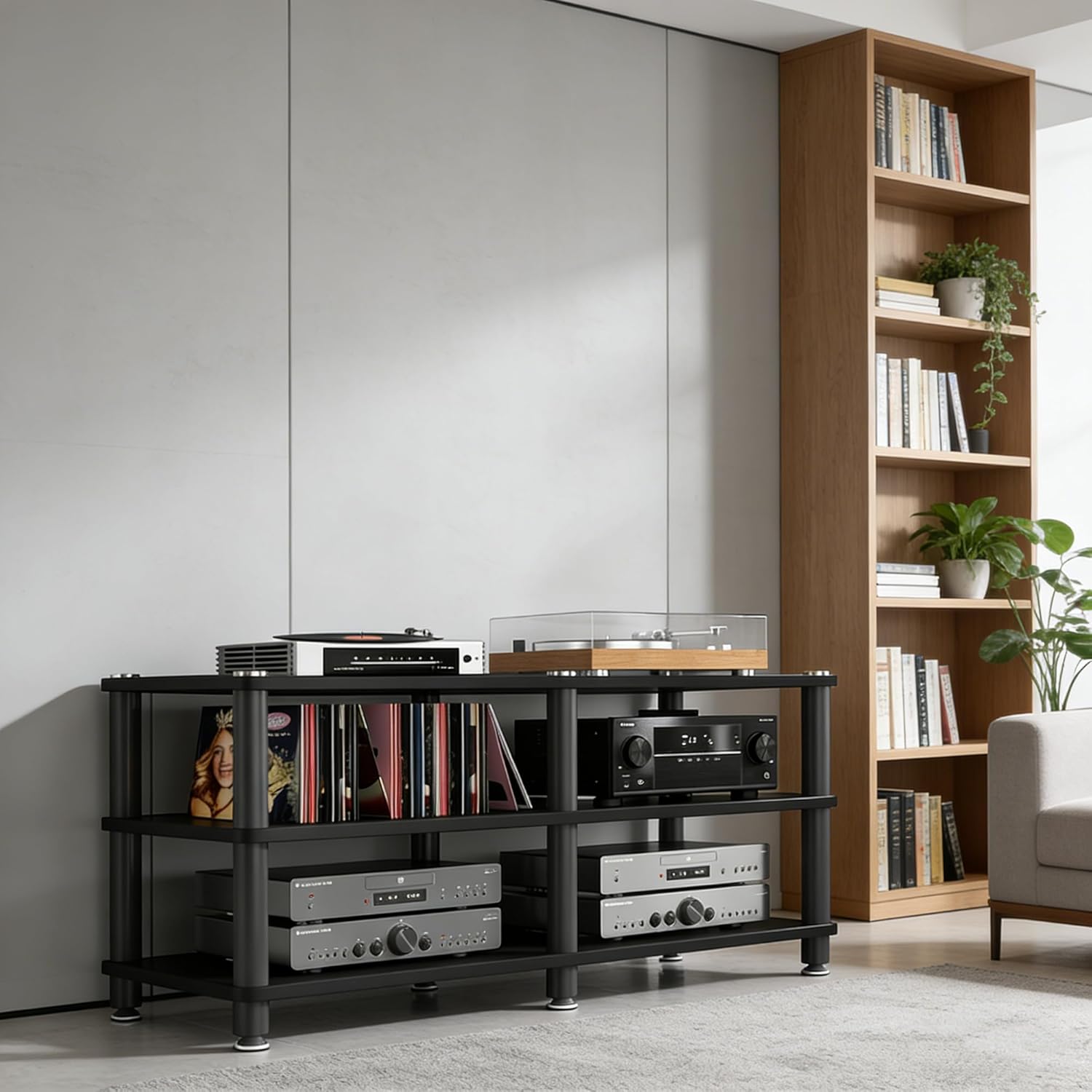 saun 3 Tier Living Room Audio Video Equipment Tower Rack Stereo Cabinet