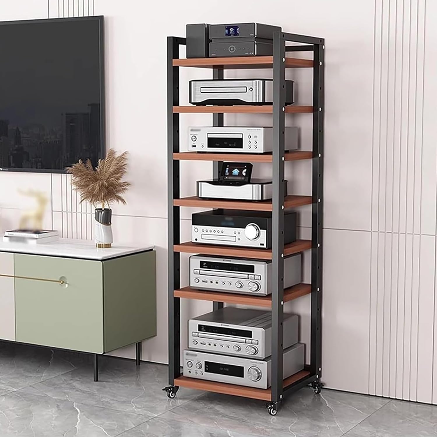 DONGYUE AV Media Stand CD Player Stand Stereo Rack HiFi Racks Corner TV Stand Audio Video Components Cabinet with Height Adjustable Wooden Shelf for Home/Office/Theater (Color : C