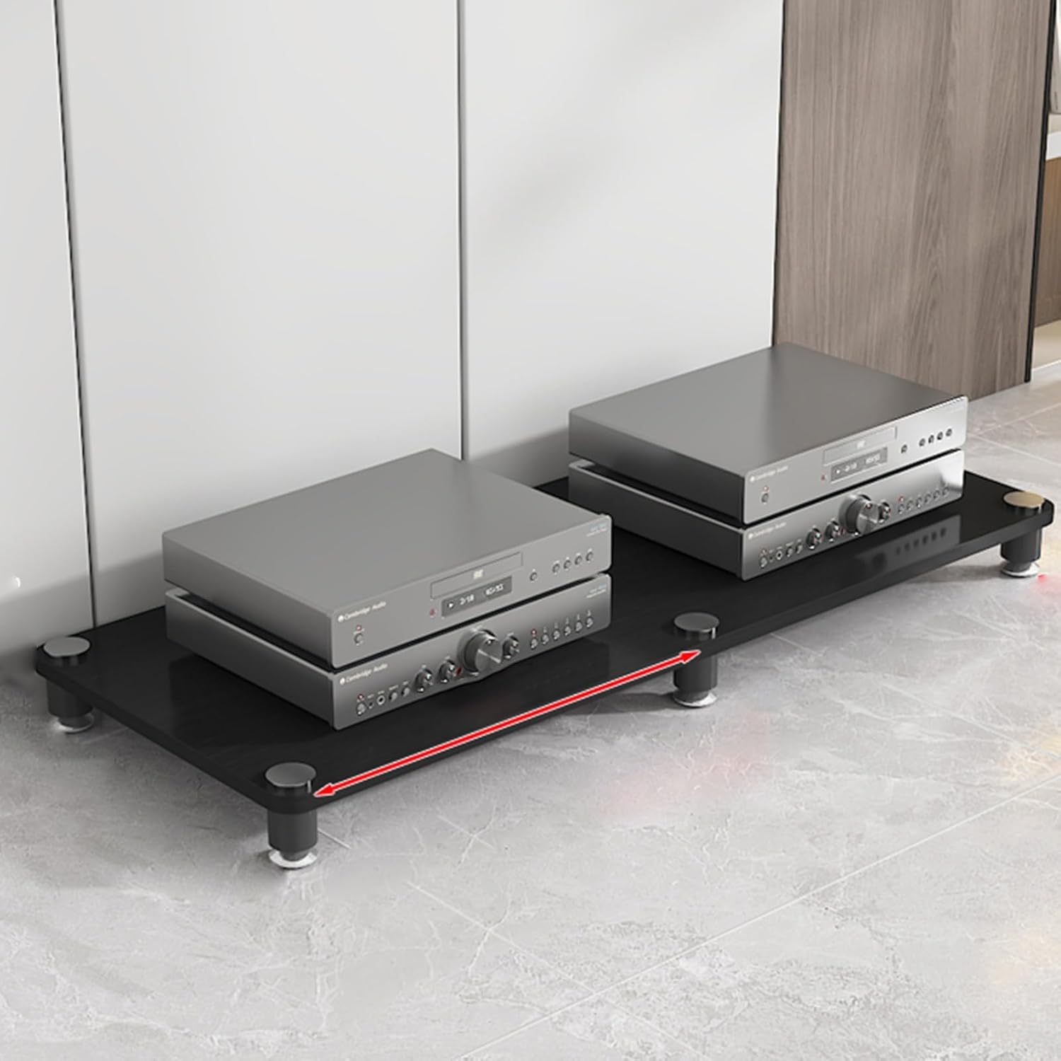 Record Player Stand with Vinyl Storage Speaker Mount Mid-Century Record Player Table Wooden Corner Shelves Component Cabinet for DVD Players/Cable Boxes Design AV Media Stand(Deep Black