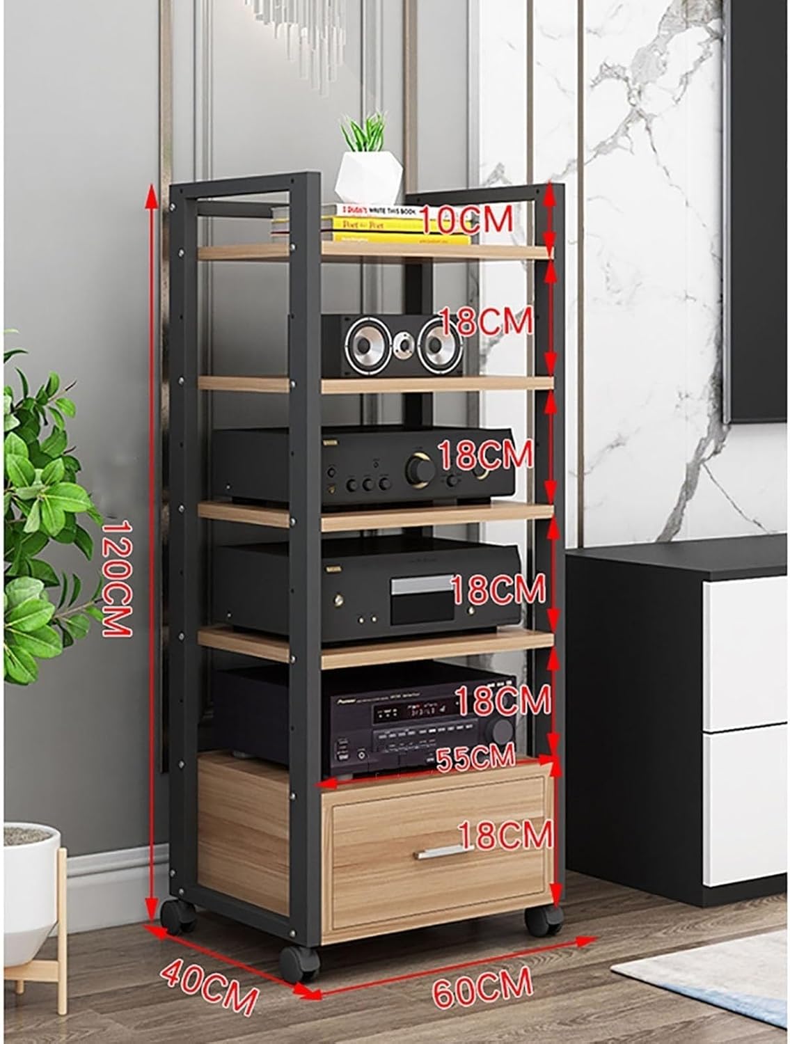 Multi-Tier Audio Rack with Drawer Amplifier Stand