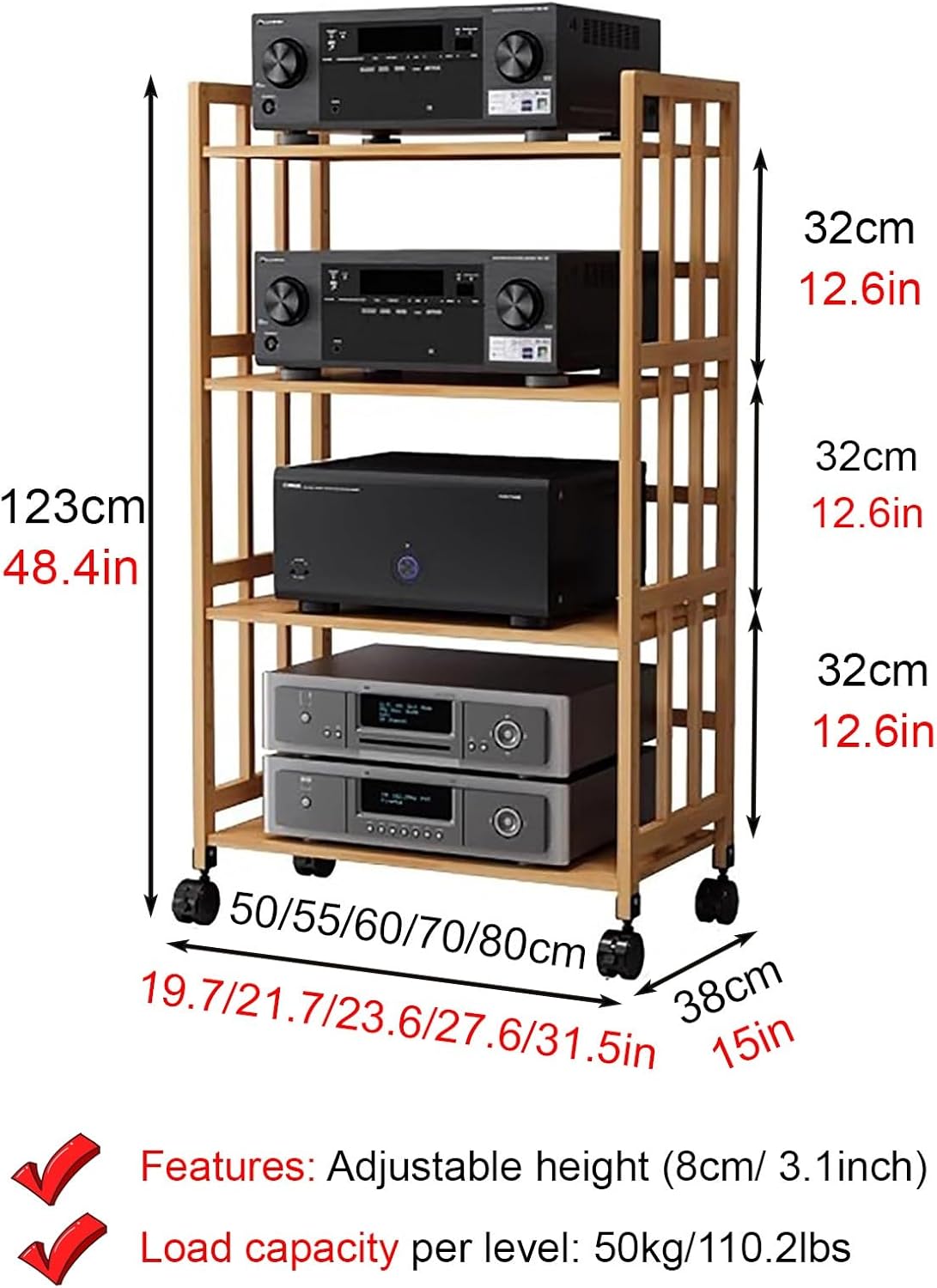 CHZDPP 3 4 Tier Audio Rack Cabinet/Bookshelf