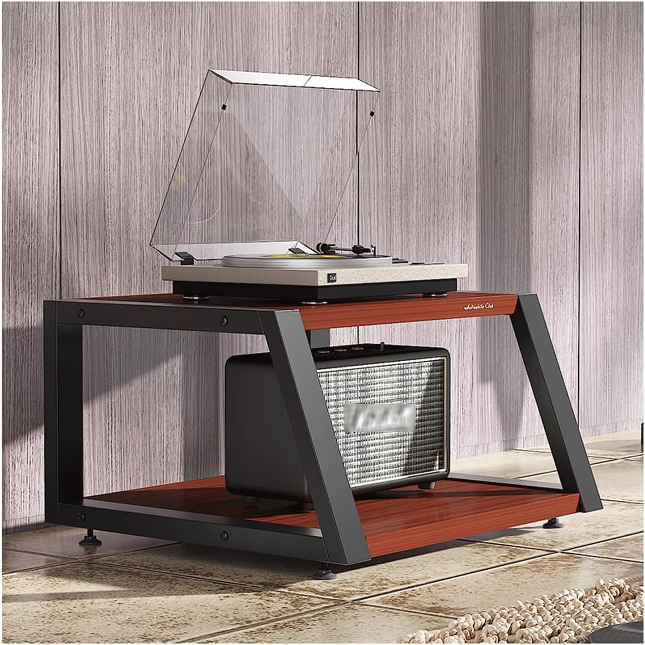 XMFBSY Medios HiFi Record Player Stand 2/3/4 Tier AV Media Stand Corner Wooden Shelves Stereo Audio Tower Rack Game Console Shelf for Turntable Printer Organizer(Rojo