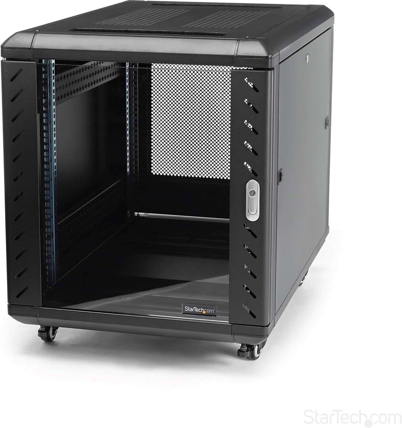 StarTech.com 12U AV Rack Cabinet with 1U Vented Rack Mount Shelf (RK1236BKF + CABSHELFV1U)