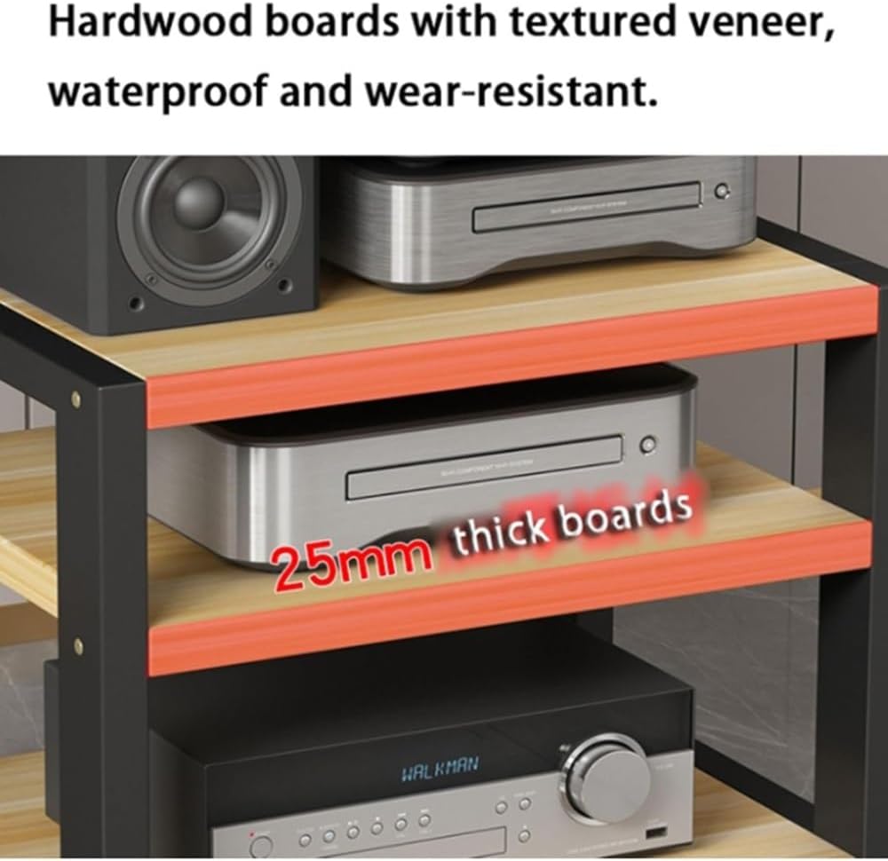 NILZA Stereo Stand Cabinet 3 4 Tier AV Media Video Stand CD Player Stand Multi-Function Rack Audio Tower Desktop Storage Shelf Gaming Entertainment Rack for Small Place(Black