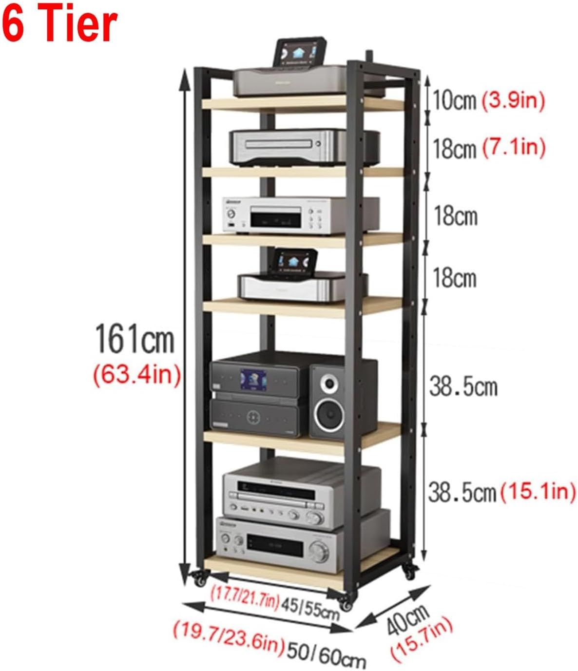 5/6/7/8-Tier CD Rack Wooden Corner Shelf Movable AV Media Player Stand Stereo Component Cabinet Multi-Function Open Storage Shelf