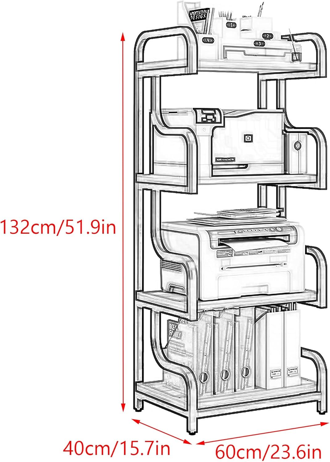 RYZQWE Compact Stereo Cabinet and Media Console with 4-Tier Storage