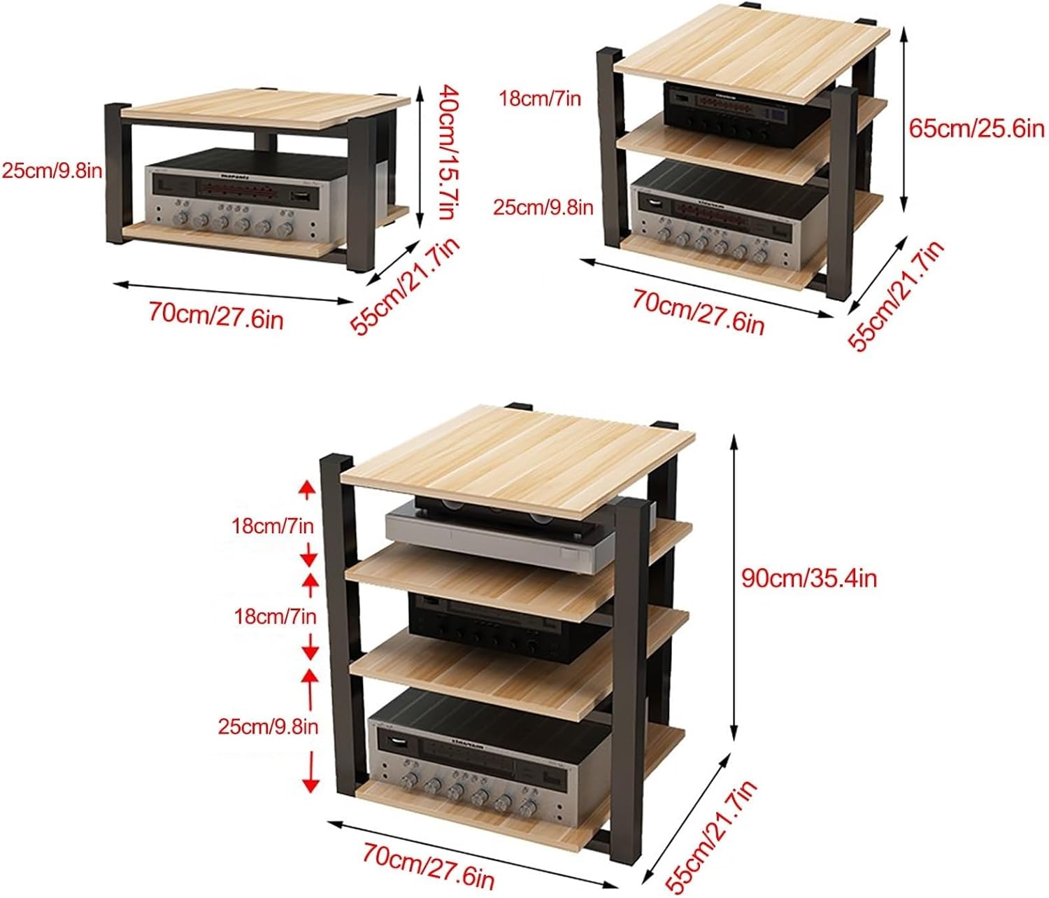 XDOPIRRS Open Wooden Audio Rack