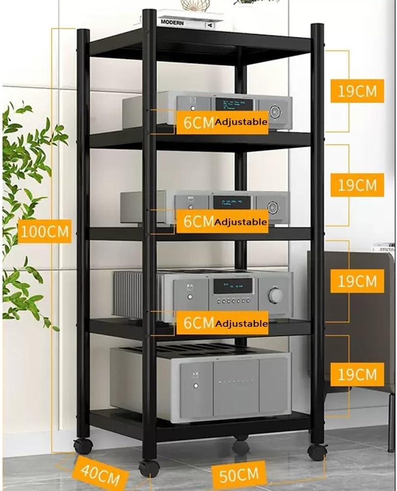 NILZA Industrial AV Media Stand 4-Tier Stereo Stand Corner Shelf Audio Rack Media Compontent Stand Adjustable HiFi Audio Cabinet for Gaming Consoles