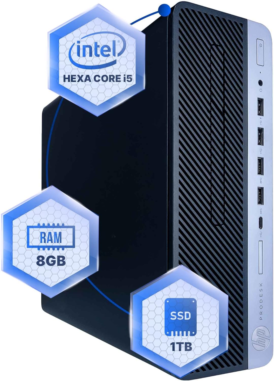 HP ProDesk 600G4 Desktop Computer | Hexa Core Intel i5 (3.2) | 8GB DDR4 RAM | 1TB SSD Solid State | Windows 11 Professional | Home or Office PC (Renewed)