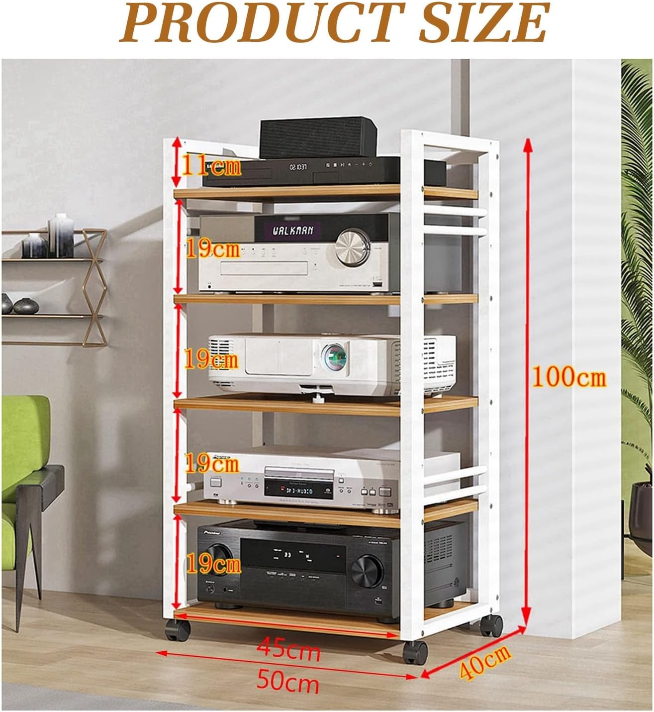 BXKCFYBSQ 5 Tier Media Rack Audio/Video Component Cabinet Stereo Rack Audio Tower with Height Adjustable Wooden Stand for Home/Office/Audio Video (Color : White