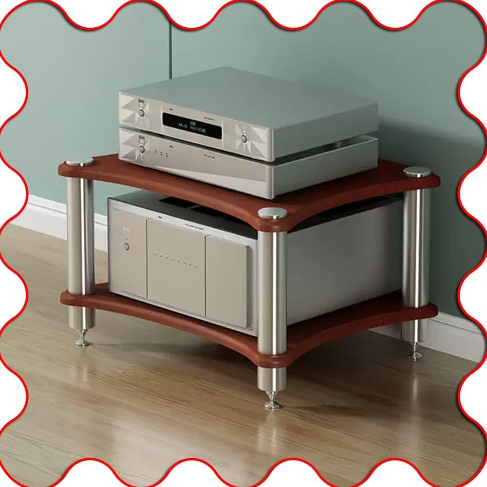 NILZA 4 Tier Audio-Video Media Stand AV Component Cabinet Multi-Function Stereo Shelf Modern Audio Rack Stand HiFi Storage Cabinet with Shock-Absorbing Pads(Teak