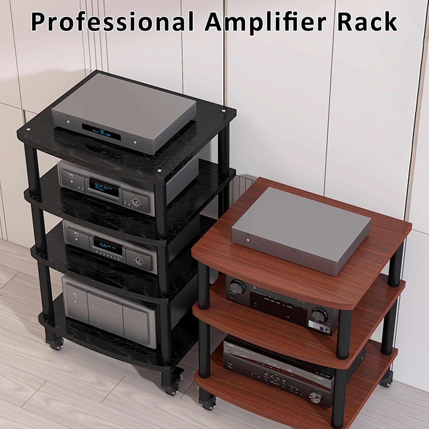 Tall Heavy Duty Audio-Video Media Stand Modern Audio-Video Media Stand with Universal Wheels Audio Rack Stand Tower Floor-Standing Audio Rack for Living Gaming Recording Room Office.(Black