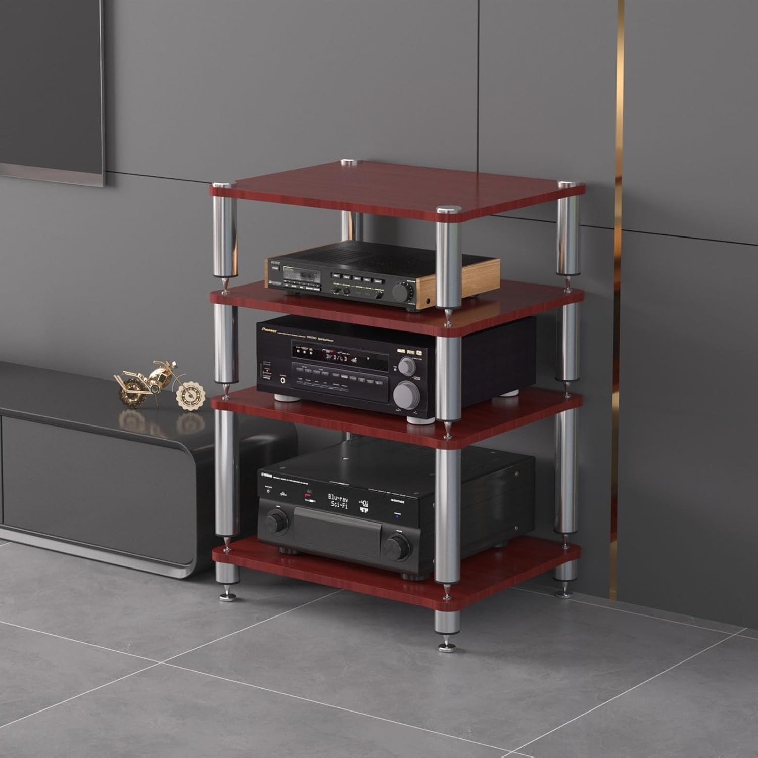 4-Tier AV Media Cabinet Stand Audio/Video Component Cabinet Stereo Rack Audio Tower