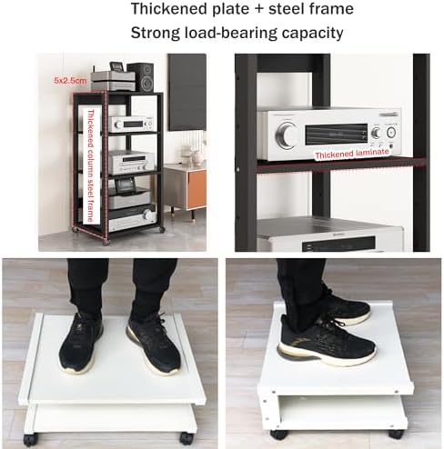 USZWBY Media Stereo Cabinet Standmedia Stand Audio-Video Shelving 3/4/5/6 Tier HiFi DVD Holder Game Rack Cd Console Cabinet with Adjustable Shelves Wooden St(Color-50X40X131Cm)