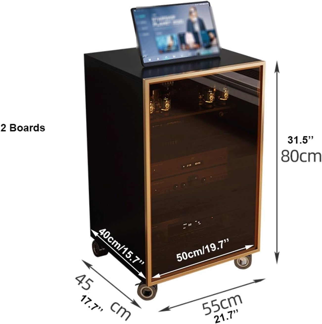 PZEOB Audio Rack Stand 2/3 Tier Audio-Video Shelving with Glass Doors and Adjustable Shelves Wooden Media Storage Cabinet Stereo Stands(Black