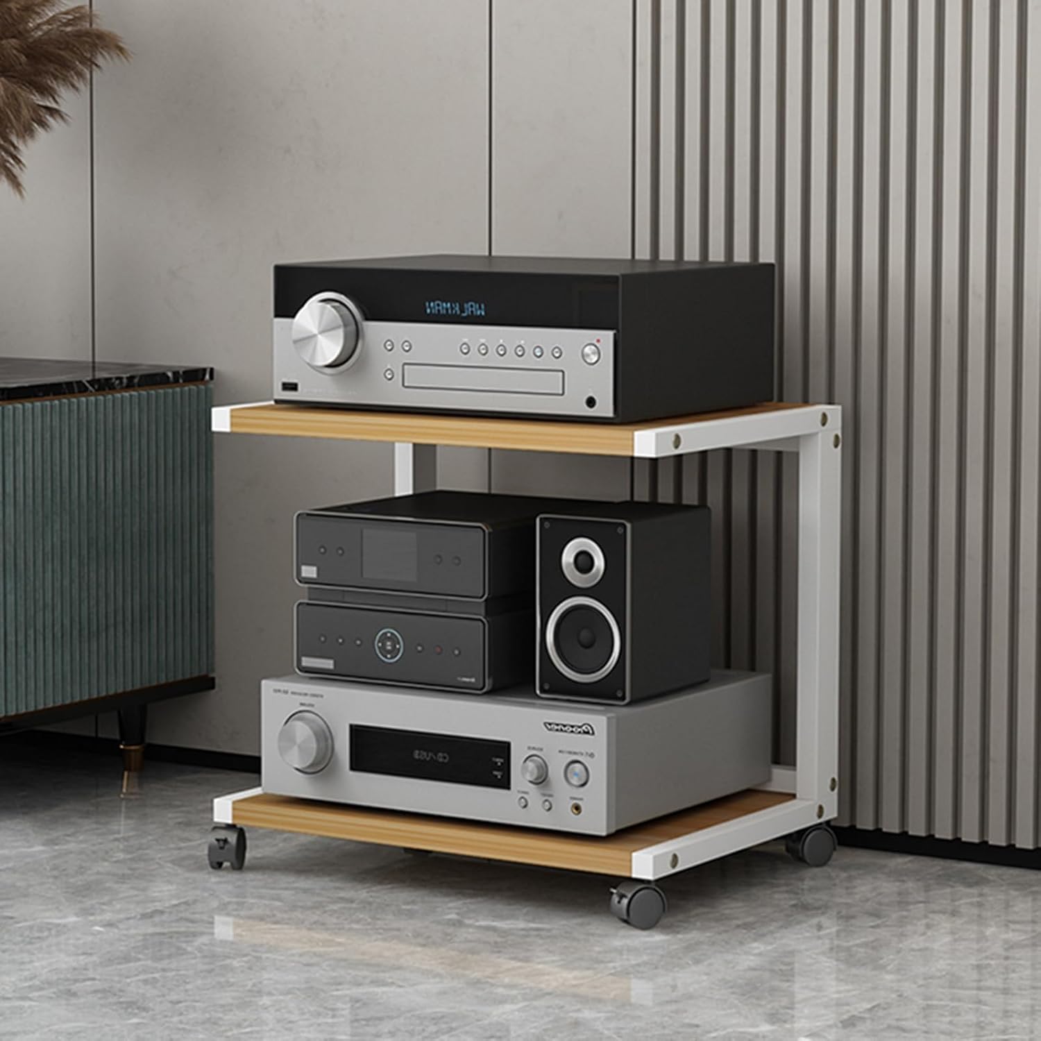 Modern Media Stand Amplifier Rack Audio Video Components Cabinet Mobile Audio Rack CD Player Stand Mixer Equipment 2-Tier Multi-Function Open Storage Racks with Wooden Shelf (Color : A