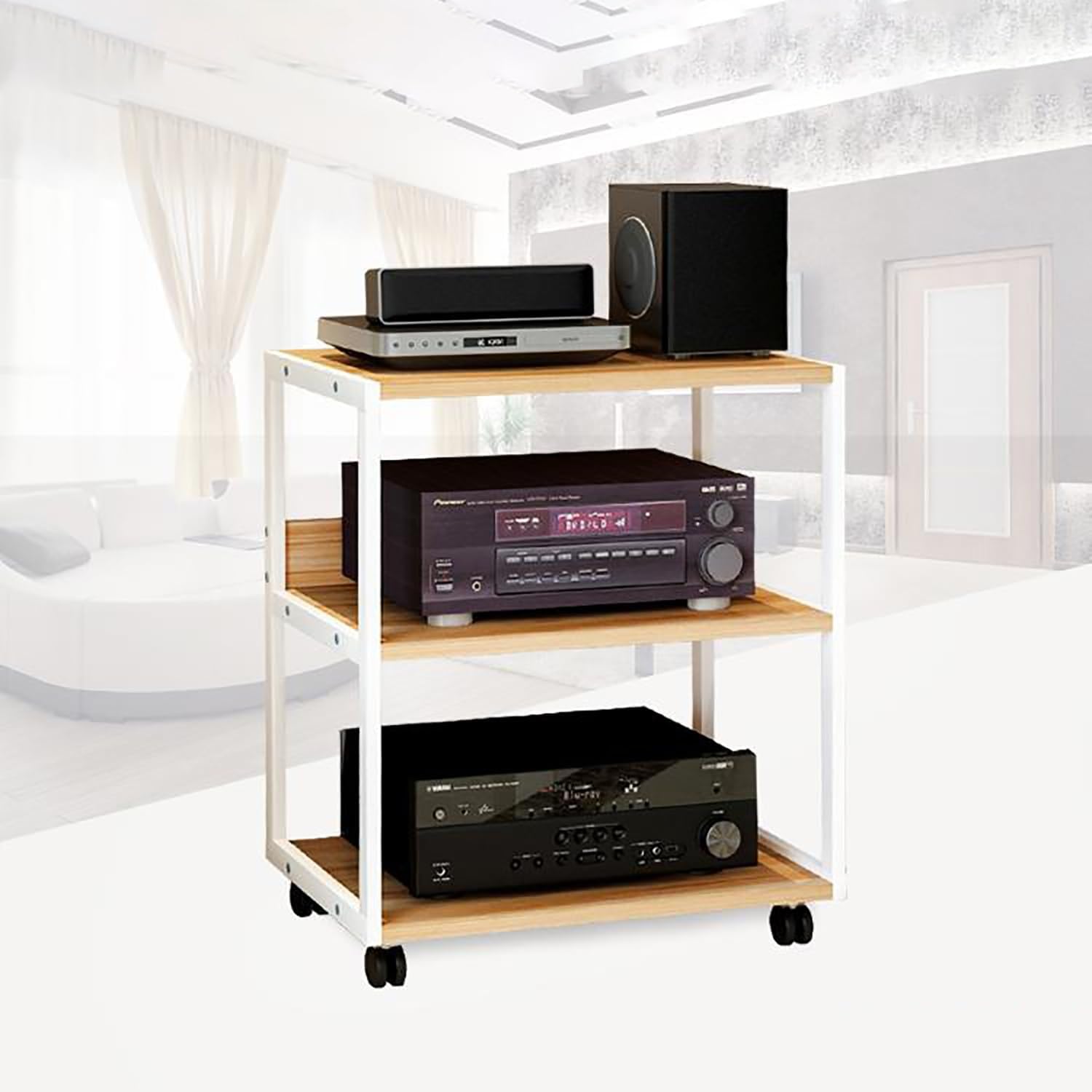 DLYZAYE Wooden Display Cabinet with Wheels