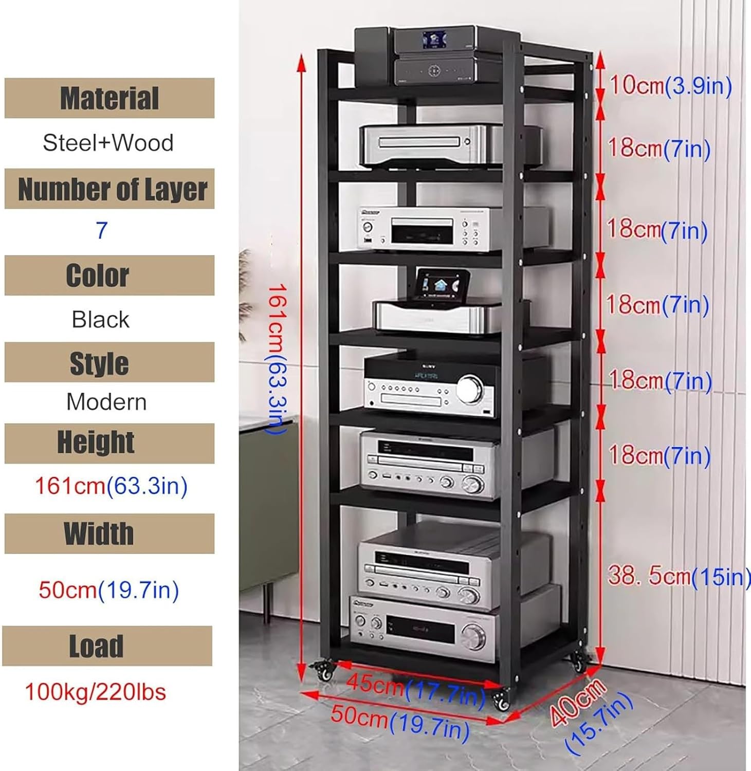 7 8 6 5 Tier AV Media Stand Cabinet Floor-Standing Audio Rack