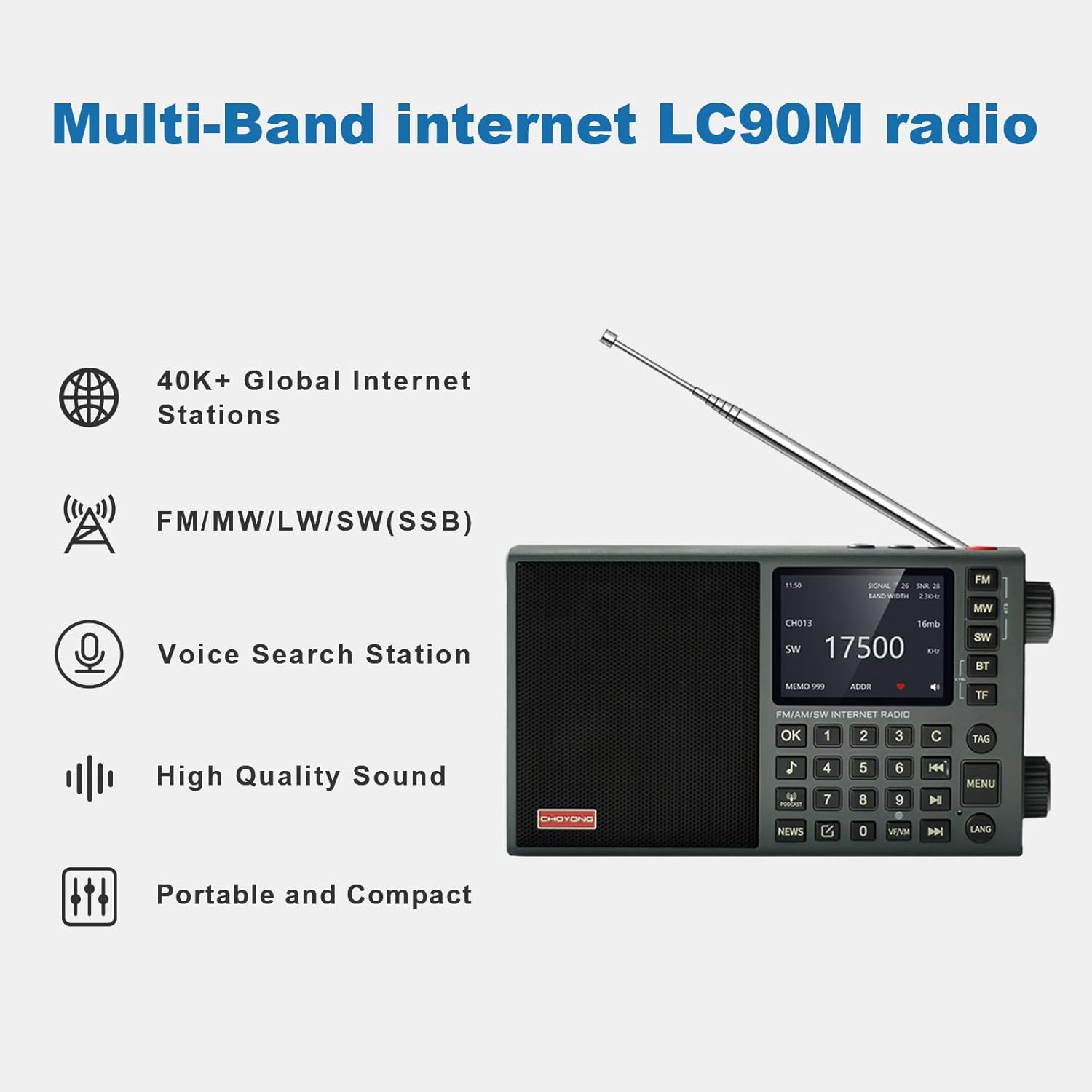 CHOYONG LC90 Mini Multi-Band Smart Internet Radio Portable WiF/4G